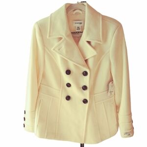 St. John's‎ Bay Pea Coat Jacket Women's Size S Cream Cashmere Wool Blend NWT